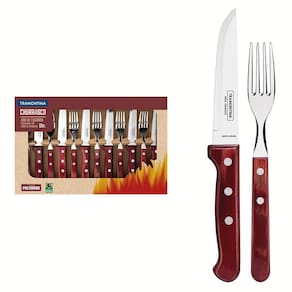 Jogo de Talheres Jumbo Tramontina Churrasco Aço Inox Cabos Madeira Polywood Vermelho 12 Pçs 21198776