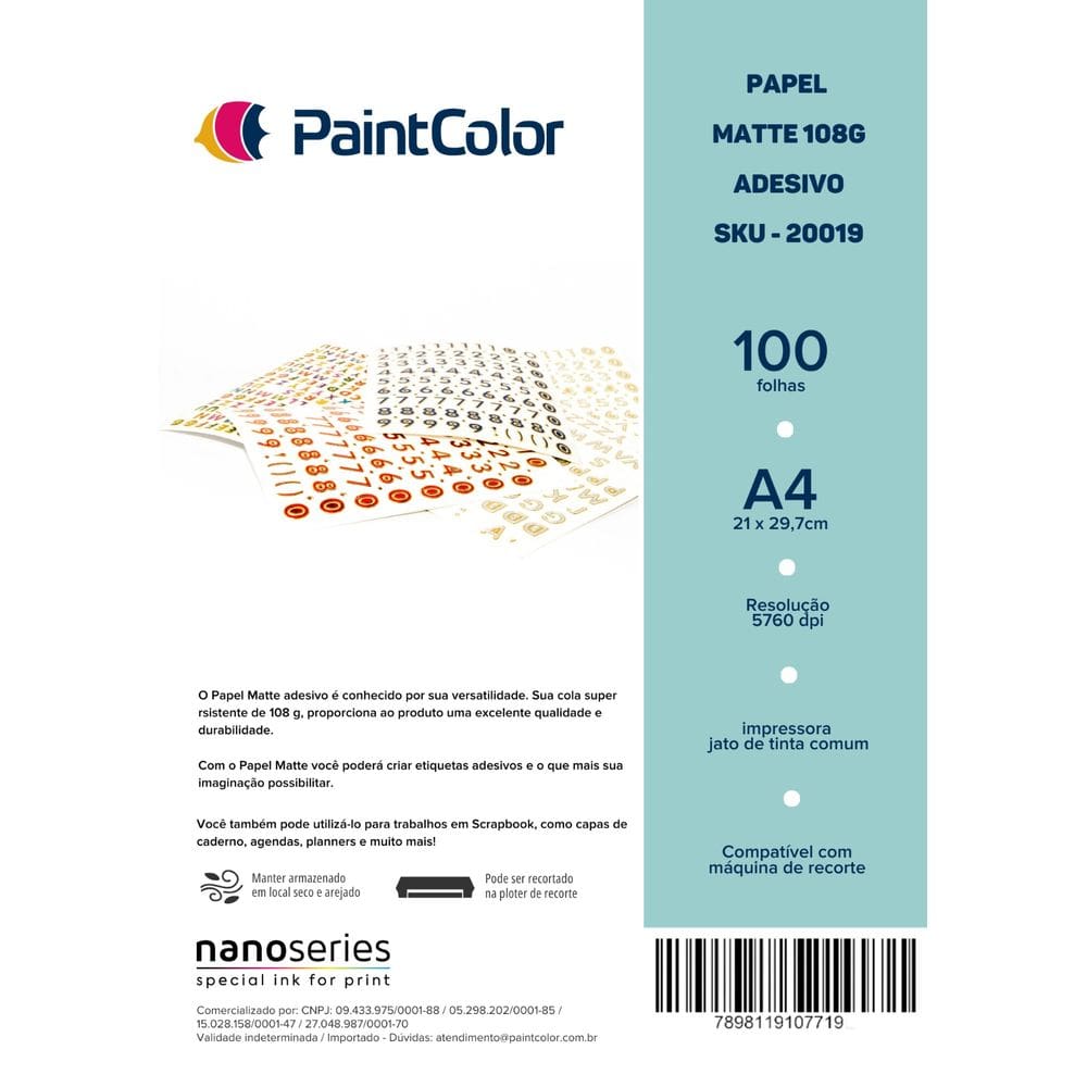 Papel Matte Fotográfico Adesivo 108g A4 - 100 Folhas