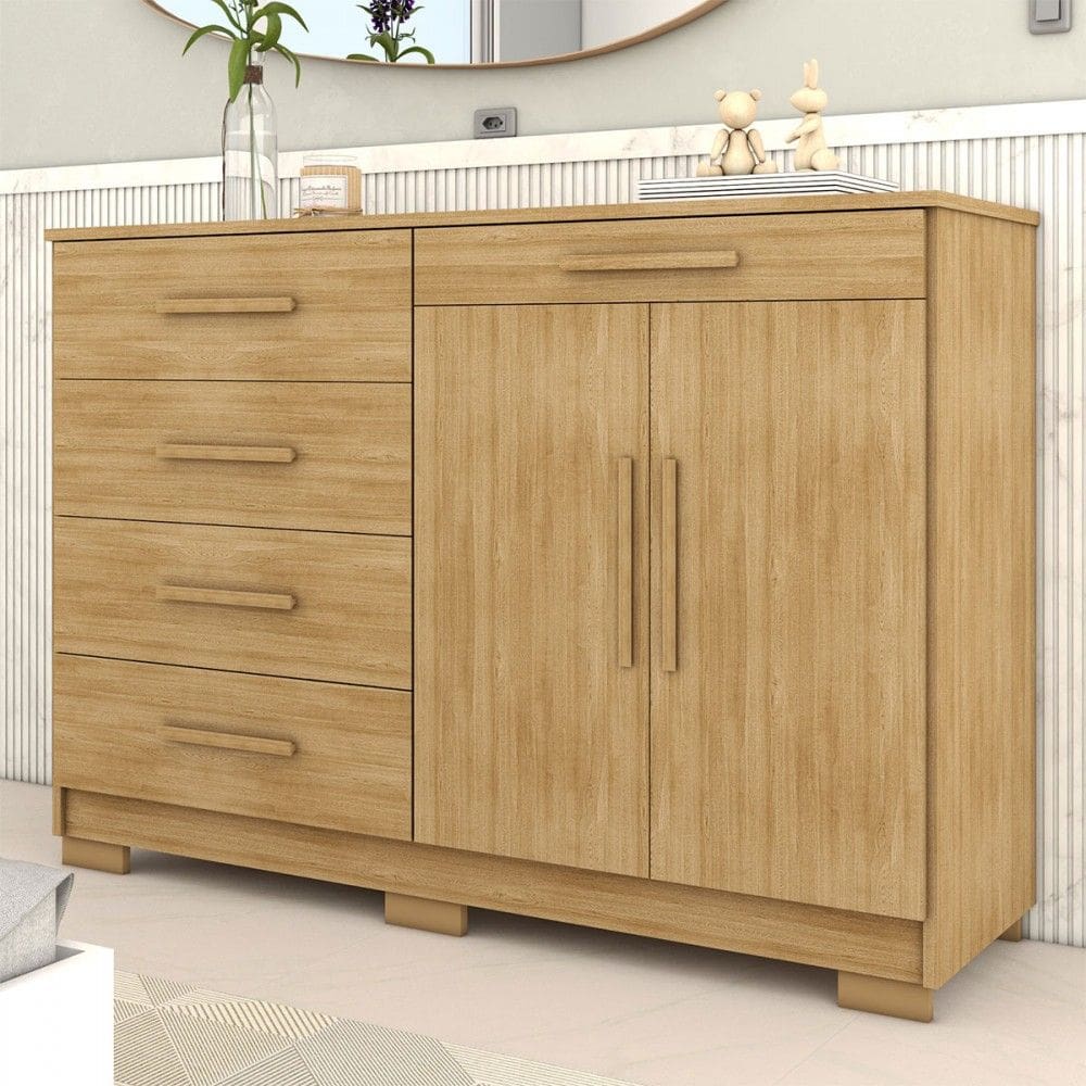 Cômoda Tailândia 2 Portas 5 Gavetas Natural/Brisa - Panorama Móveis