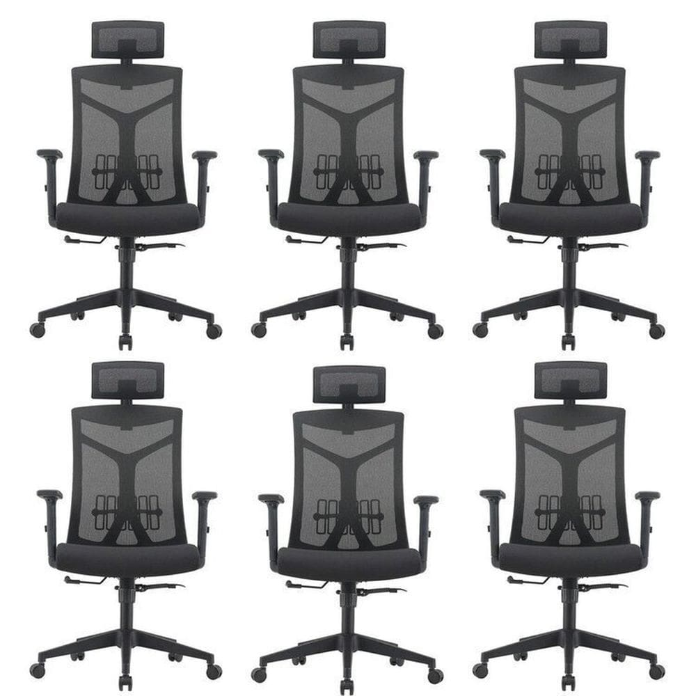Kit 6 Cadeiras Escritório Presidente NR17 Office Lugano Preto Preto