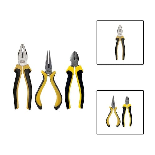 imagem-Kit 3 Alicates Universal Bico Meia Cana Corte Diagonal