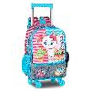 Mochila De Carrinho/Rodas Escolar Gatinha Nini Azul E Rosa