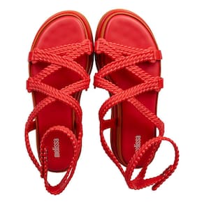 Sandália Melissa Búzios Plataforma com Tiras Trançadas Vermelho