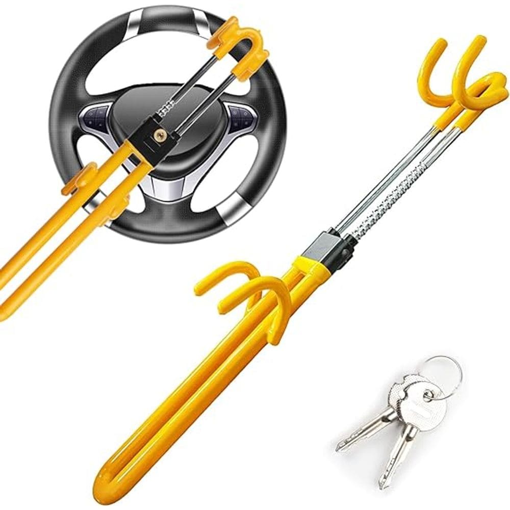 Trava de volante para carros, dispositivo antifurto, comprimento ajustável, trava de gancho duplo, ajuste universal, dispositivo seguro para carros,