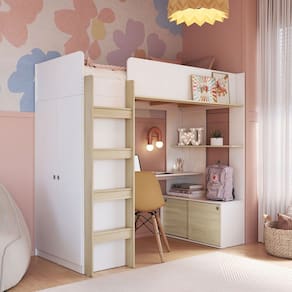 Cama Infantil Multifuncional com Armário e Escrivaninha Branco/Carvalho Araguaia - Completa Móveis
