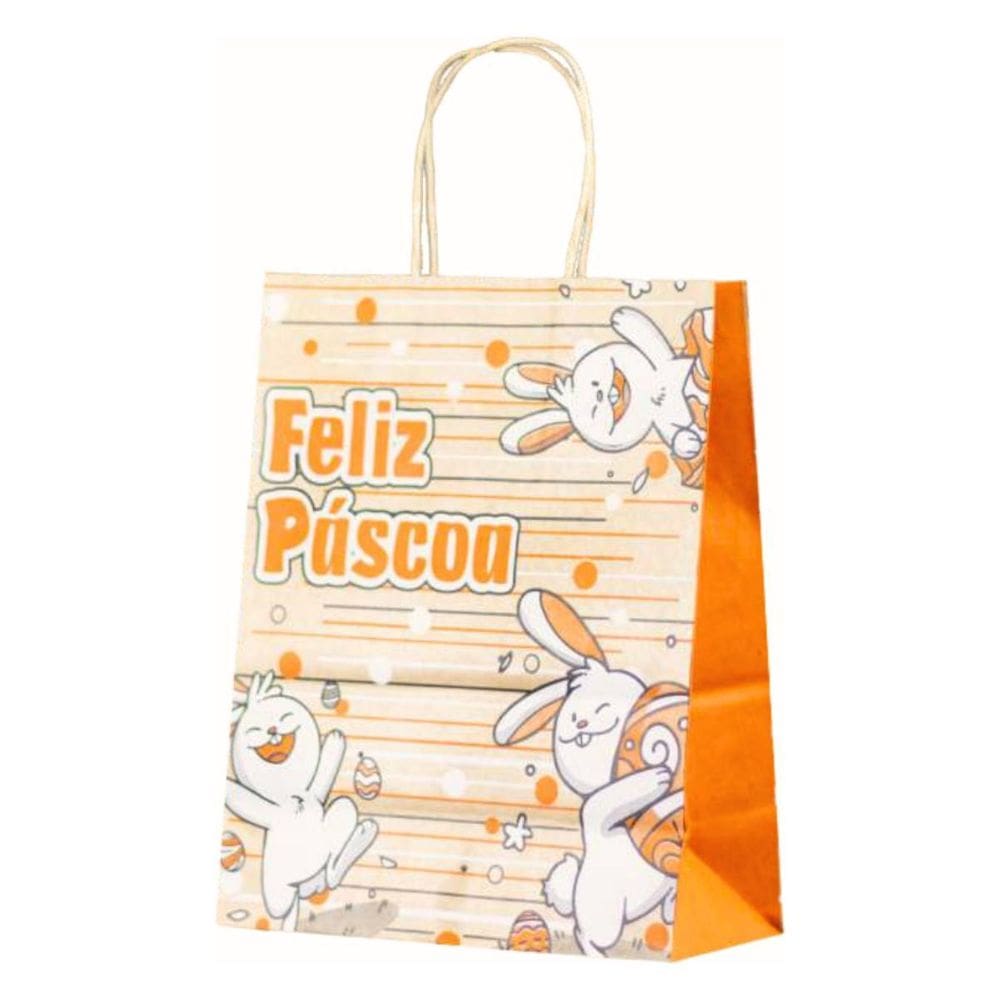Kit 10 Sacola Kraft Para Ovos De Páscoa Bunny G 23,5X17X28Cm