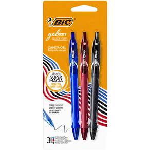 Caneta de Gel Gelocity Quick Dry Azul, Preta e Vermelha Bic