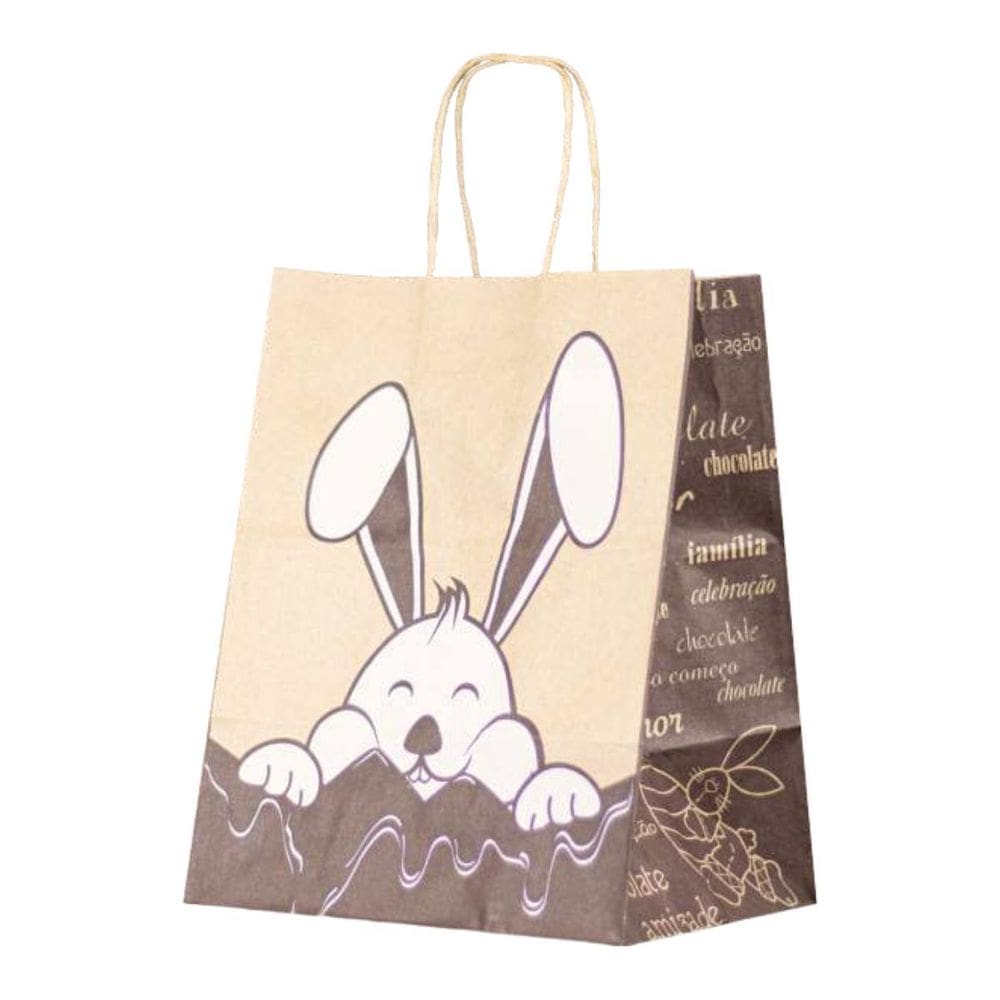 Kit 10 Sacolas Kraft Ovos De Páscoa Coelho G 23,5X17X28Cm