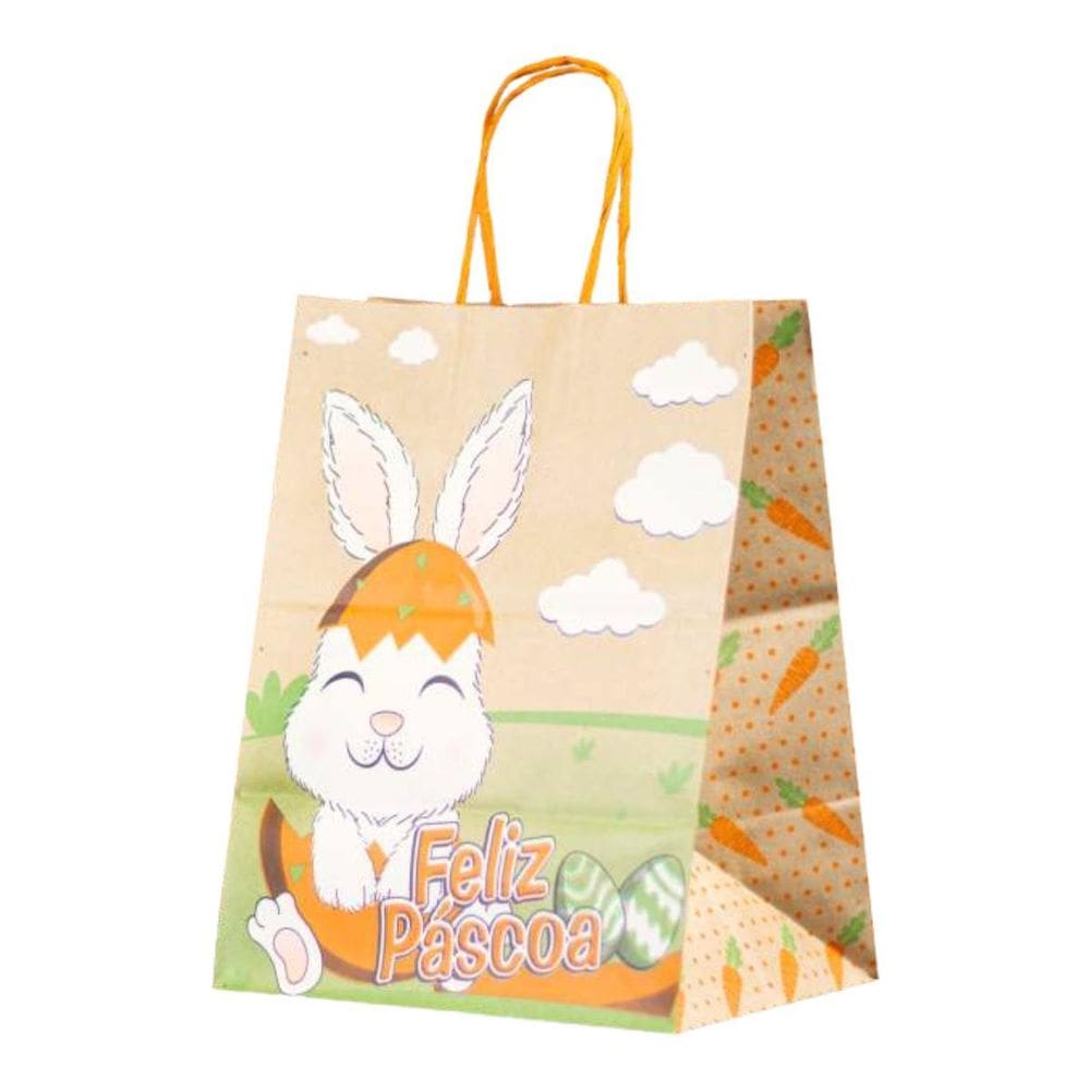 Kit 10 Sacolas Kraft Para Ovos De Páscoa Cenoura 20X15X25Cm