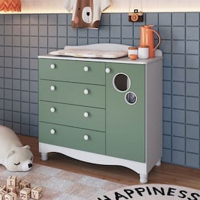 Cômoda Infantil Encanto 4 Gavetas e 1 Porta Verde/Branco - Completa Móveis