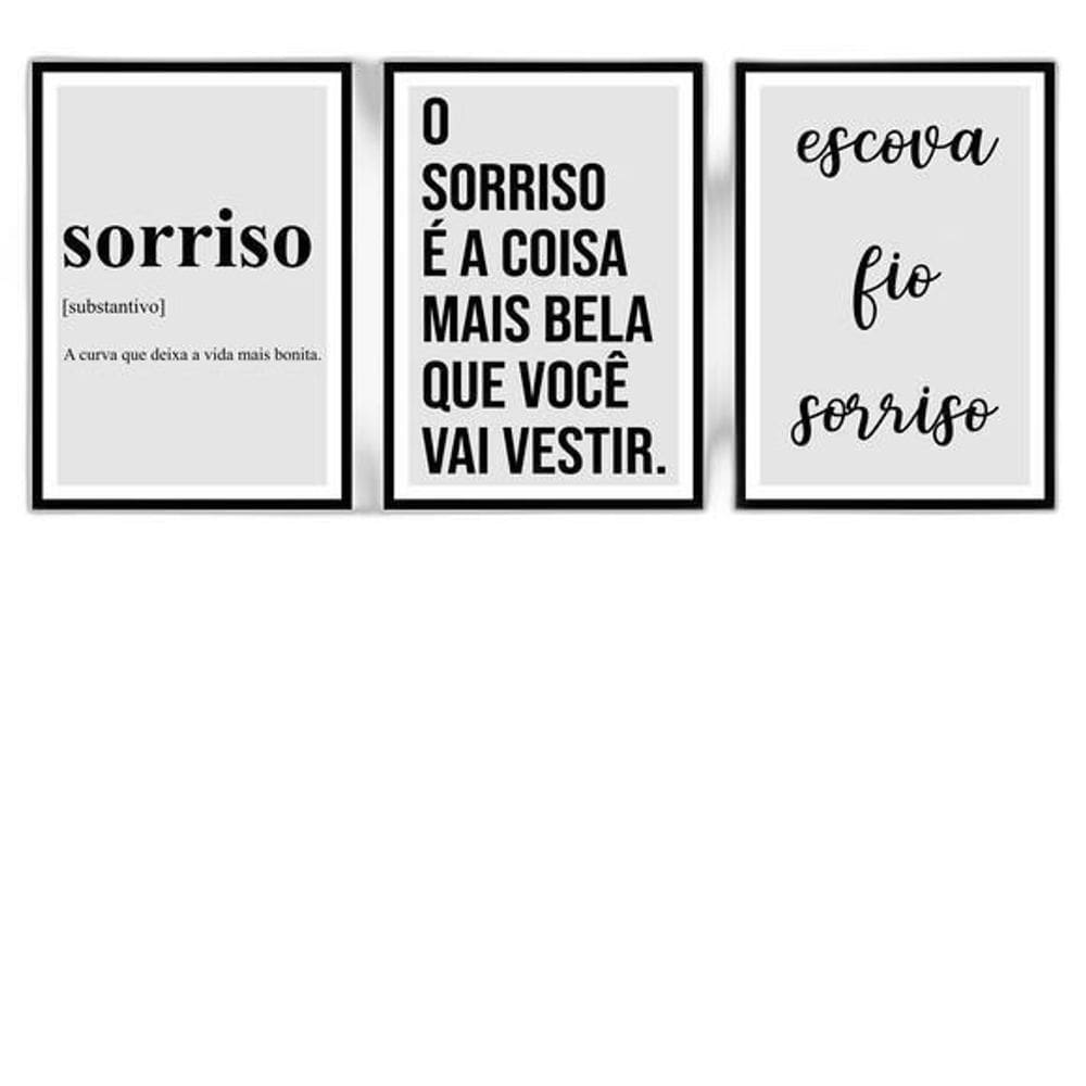 Kit 3 Quadros O Sorriso É A Coisa Mais Bela 33Cm Com Vidro