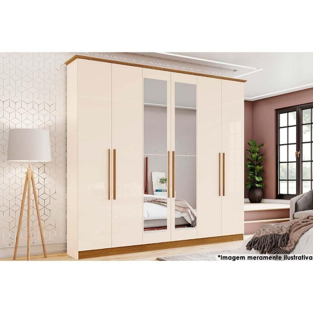 Guarda Roupa 6 Portas (2 C- Espelho) E 3 Gavetas Vigo Off White-nature - Henn