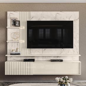 Painel Bancada Suspensa Com Led 3 Portas Atena Calacata Off White