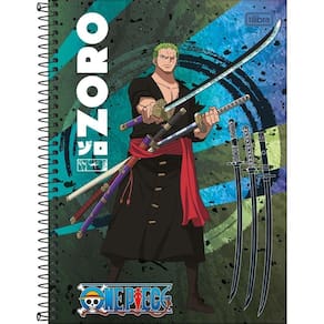 Caderno Universitário One Piece Tilibra Capa Dura Espiral - 1 Matéria 80 Folhas Zoro