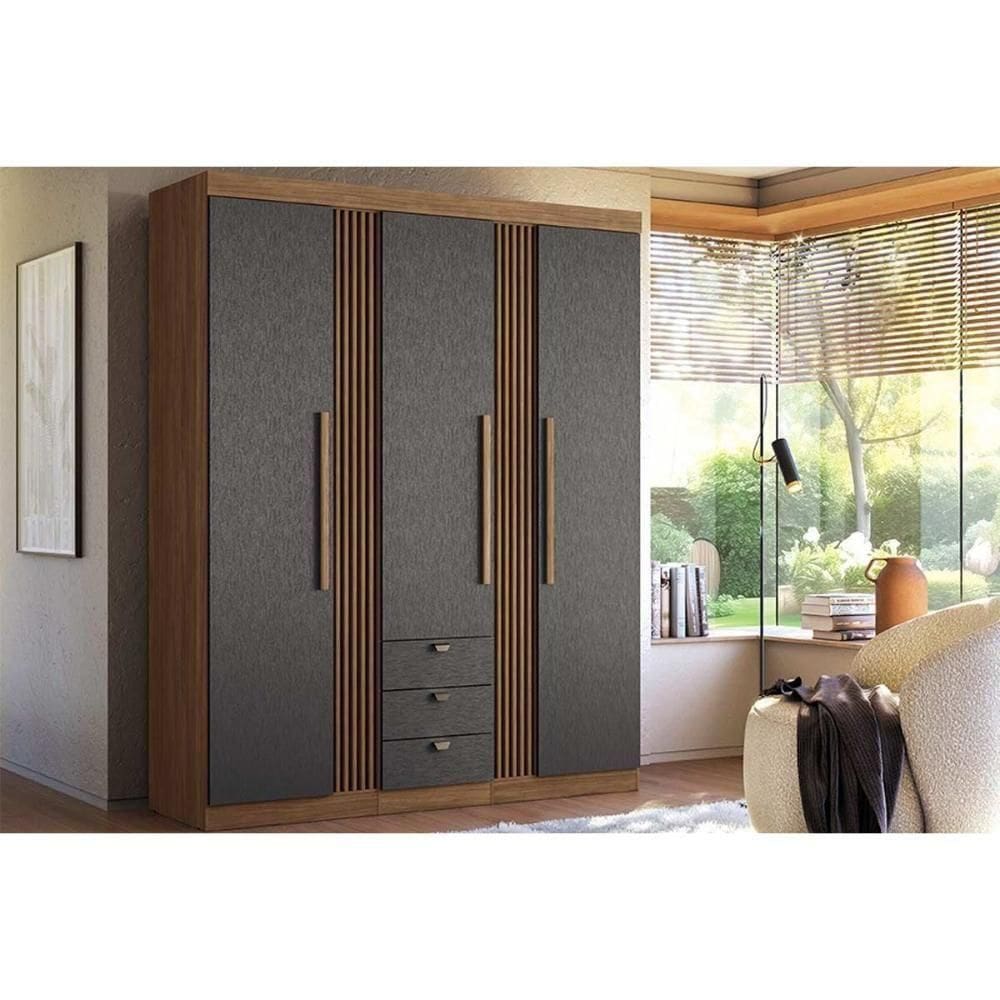 Guarda Roupa 3 Portas E 3 Gavetas Aurora 3.3 Jatobá-grafite - Santos Andirá