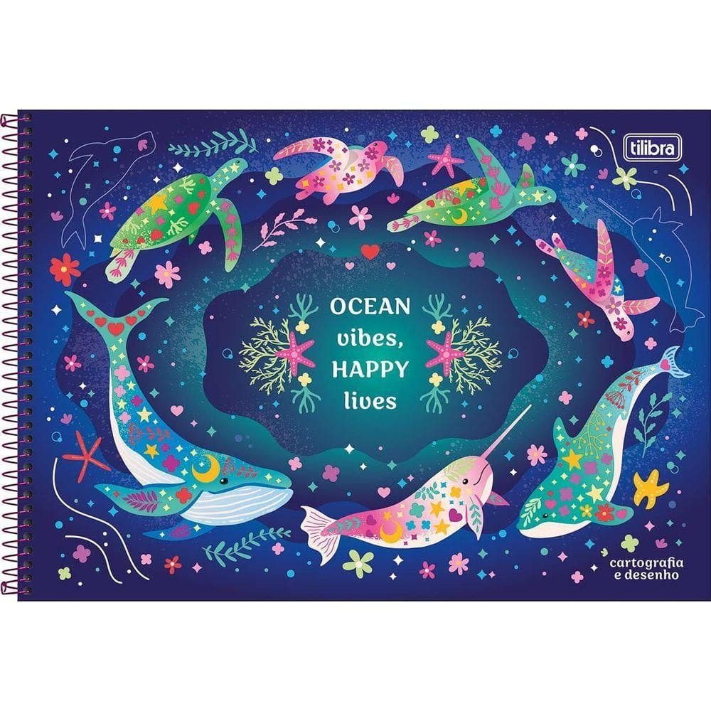Caderno De Desenho Bubble Tilibra Capa Dura Espiral - 80 Folhas Ocean Vibes