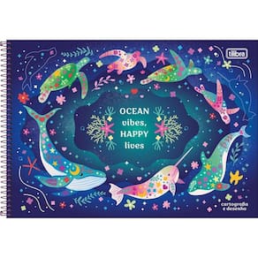 Caderno De Desenho Bubble Tilibra Capa Dura Espiral - 80 Folhas Ocean Vibes