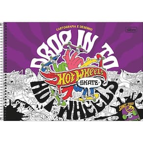 Caderno De Desenho Hot Wheels Skate Tilibra Capa Dura Espiral - 80 Folhas Skate Fundo Roxo