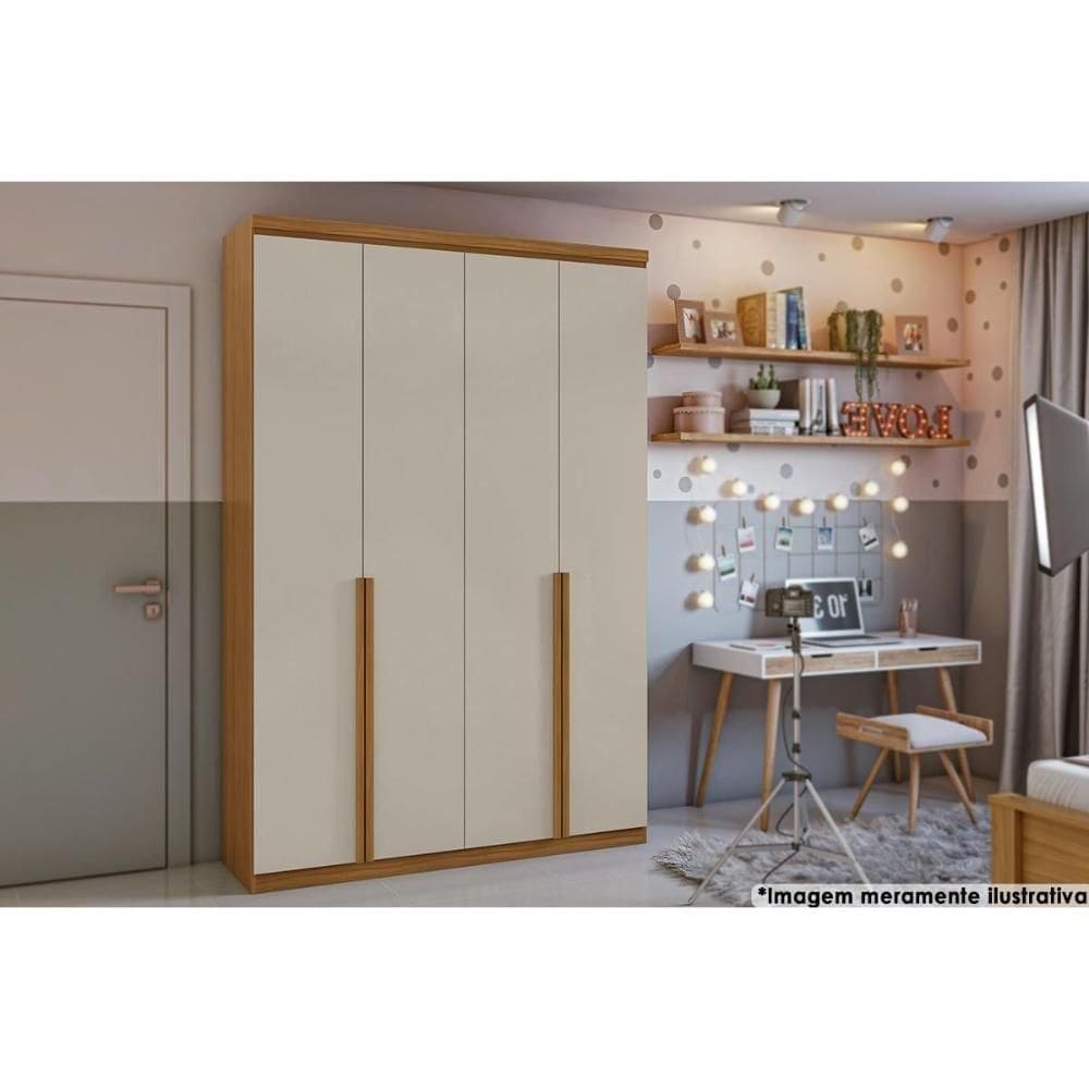 Guarda Roupa Casal 4 Portas E 2 Gavetas Alonzo Amendoa-off White - Lopas