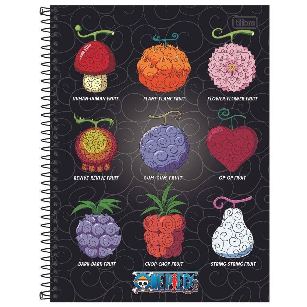 Caderno Universitário One Piece Tilibra Capa Dura Espiral - 1 Matéria 80 Folhas Frutas