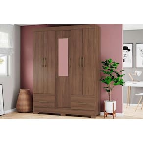 Guarda Roupa 5 Portas (1 C- Espelho) E 2 Gavetas Briz B60 Castanho - Henn