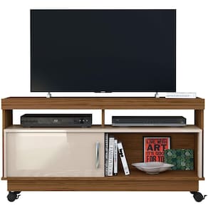 Rack Bancada Abel 1 Porta De Correr Para Tv De 50 Polegadas Naturale/off White