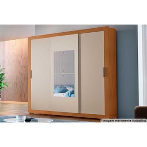 Guarda Roupa Solteiro 3 Portas De Correr (1 C- Espelho) E 4 Gavetas C- Pés Veneza Premium Naturale-off White - Rufato