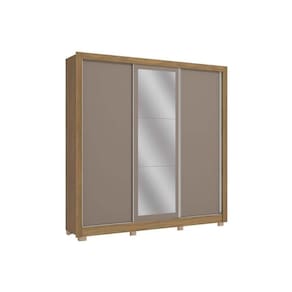 Guarda Roupa Casal 3 Portas De Correr E 2 Gavetas C- Espelho E Pés Cb01m570 Nogueira-fendi - Kappesberg