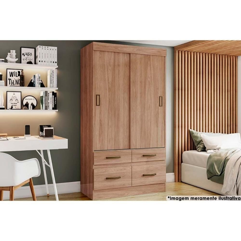 Guarda Roupa Casal 2 Portas De Correr E 4 Gavetas Briz Be25 Jequitiba-jequitiba Ou Off White - Henn