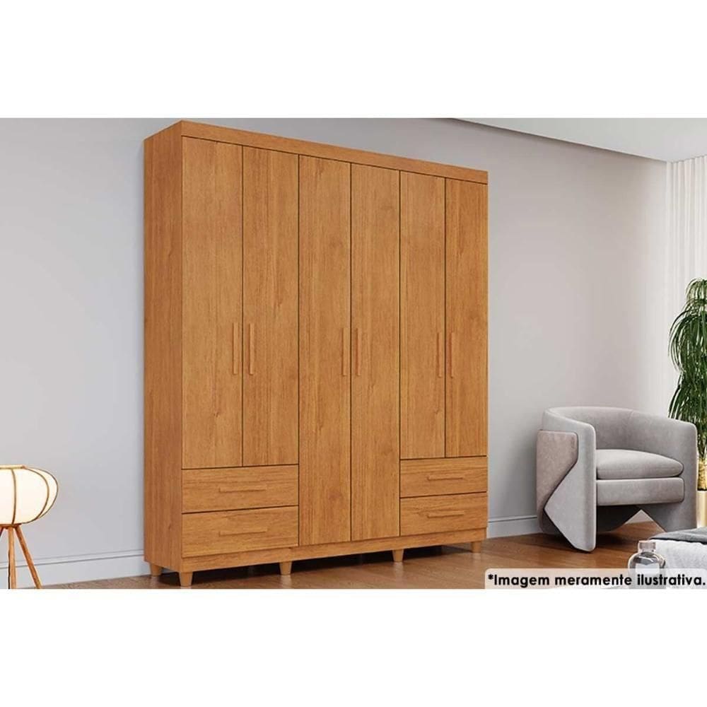 Guarda Roupa Casal 6 Portas E 4 Gavetas C- Pés Canadá Plus Cinamomo - Conquista