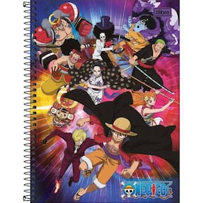 Caderno Universitário One Piece Tilibra Capa Dura Espiral - 1 Matéria 80 Folhas Personagens Fundo Colorido
