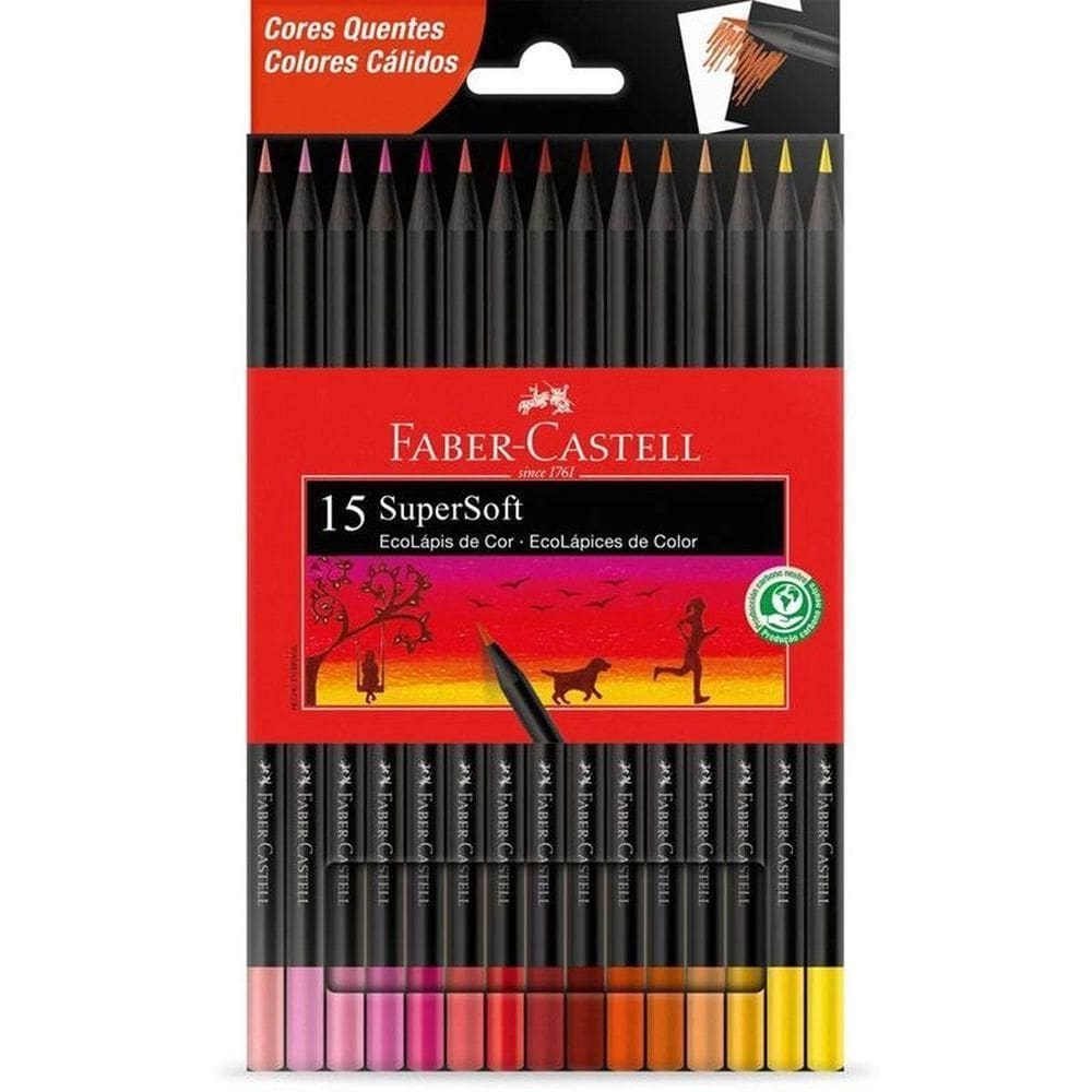 Lápis De Cor Faber Castell Supersoft 15 Cores Quentes