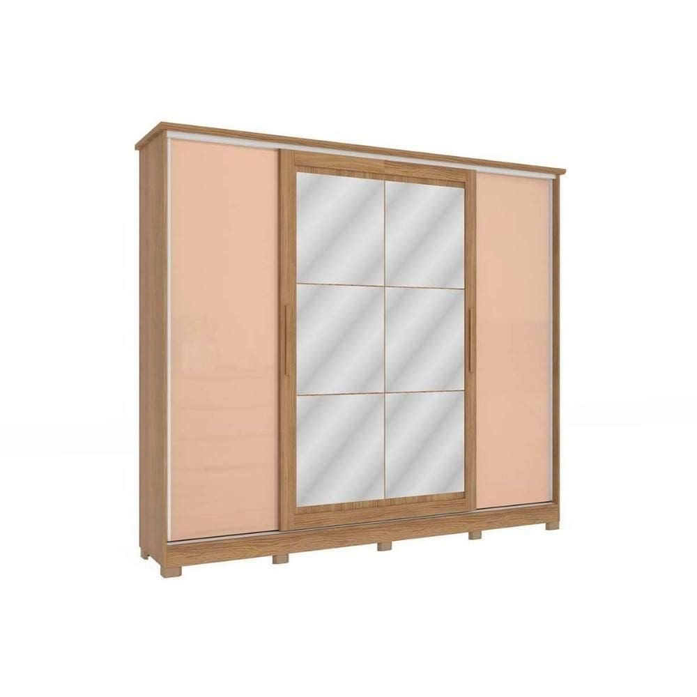 Guarda Roupa 4 Portas De Correr (2 C- Espelho) E 4 Gavetas C- Pés Cb01n565  Nogueira-macadamia Ou Verde - Kappesberg