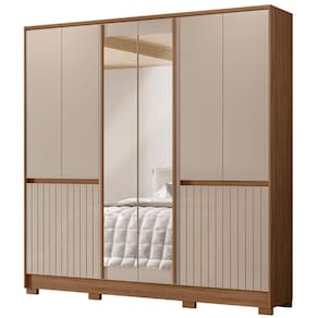 Guarda Roupa Casal Alasca Com Espelho 10 Portas Carvalho Fendi Moval