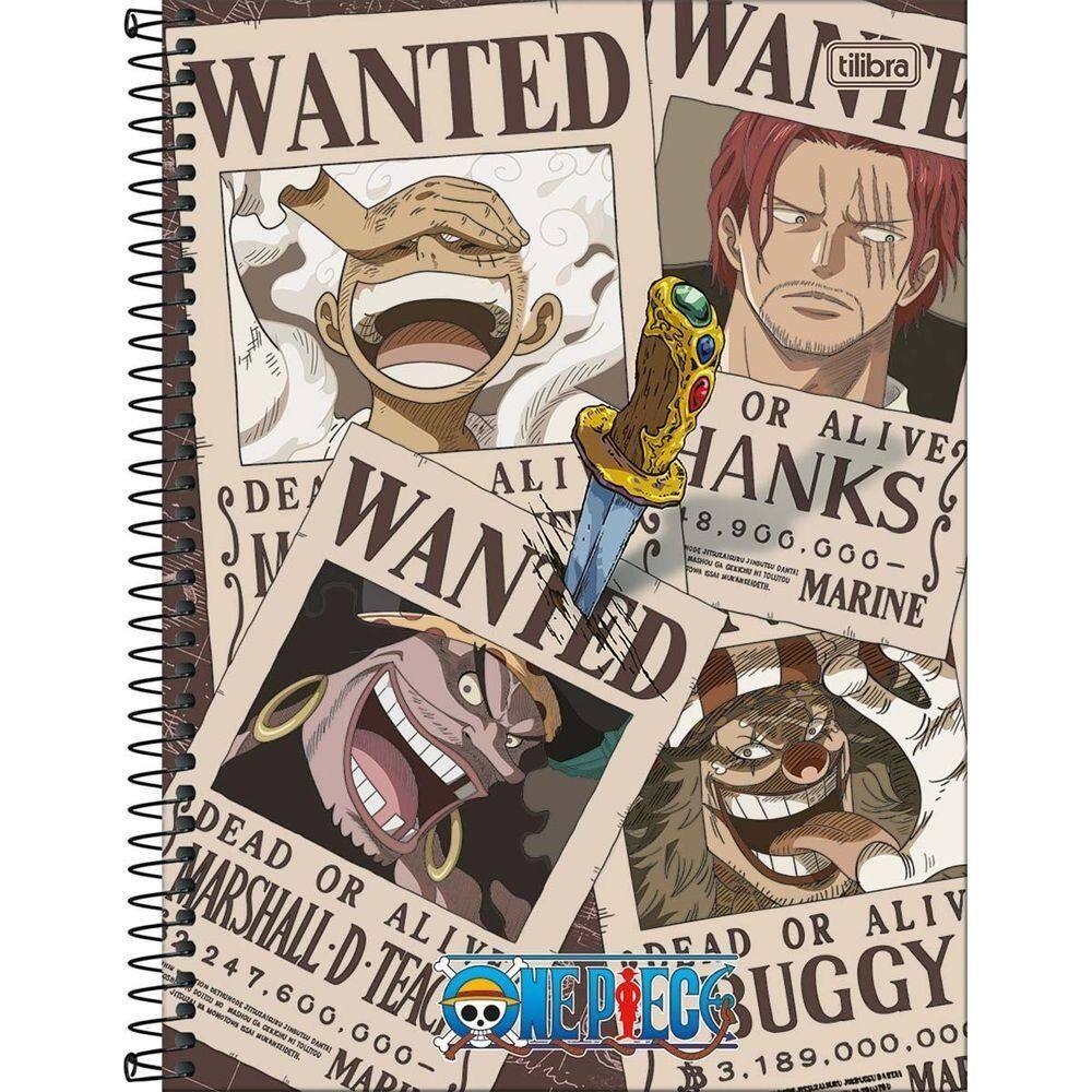 Caderno Universitário One Piece Tilibra Capa Dura Espiral - 1 Matéria 80 Folhas Wanted