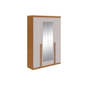 Guarda Roupa Casal 4 Portas (2 C- Espelho) E 2 Gavetas Alonzo Amendoa-off White - Lopas