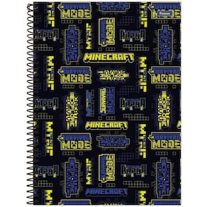 Caderno Universitário Minecraft Foroni Capa Dura Espiral - 1 Matéria 80 Folhas Preto