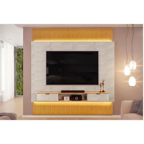 Rack Bancada C/ Painel P/ Tv Até 85 Polegadas Hit 2290 100% Mdf Extensível Led De 240 A 290cm Cedro/quartzo - Dj Móveis