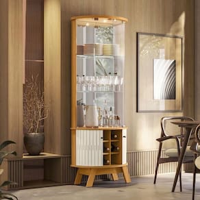 Cristaleira Com Espelho Led 4 Portas Marina Cinamomo Off White