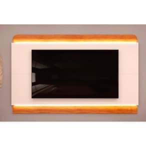 Rack Bancada C/ Painel P/ Tv Até 75 Polegadas Nadine Led 219x136cm Off White/freijó - Dj Móveis