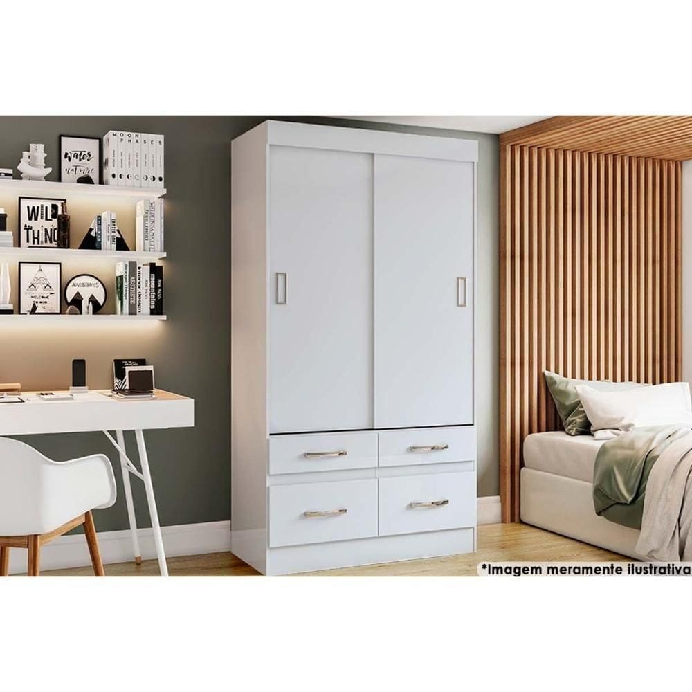Guarda Roupa 2 Portas De Correr E 4 Gavetas Briz Be25 Branco - Henn