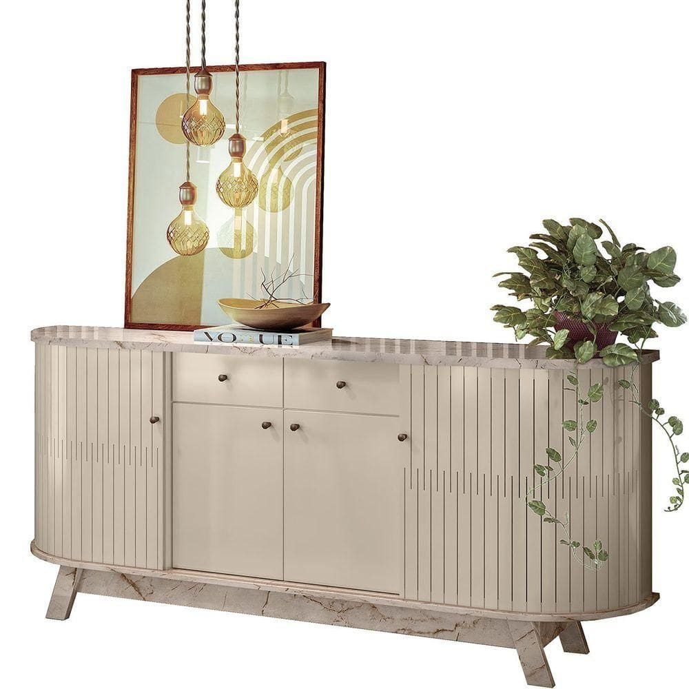 Buffet Aparador 4 Portas E 2 Gavetas 100% Mdp Mônica Calacata/off White