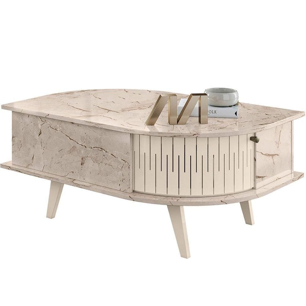 Mesa De Centro índia 2 Portas 90x60 Cm Calacata/off White