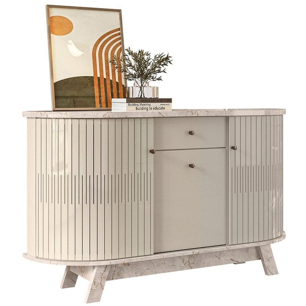 Buffet Aparador 3 Portas E 1 Gaveta 100% Mdp Brianza Calacata/off White