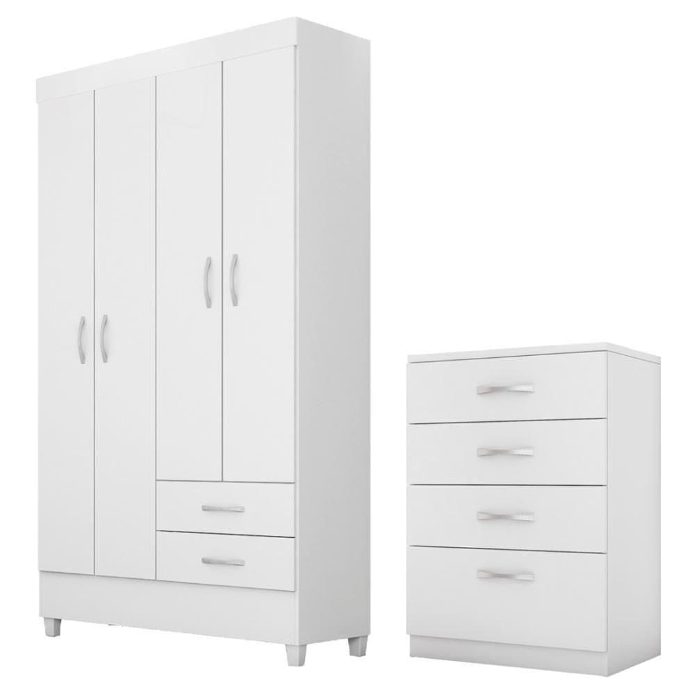 Kit Guarda Roupa Solteiro 4 Portas Astro Cômoda Astral Branco