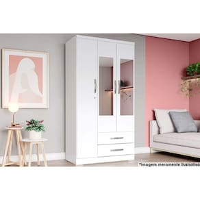 Guarda Roupa Casal 3 Portas (2 C- Espelho) E 2 Gavetas Açaí Da133 Branco - Henn