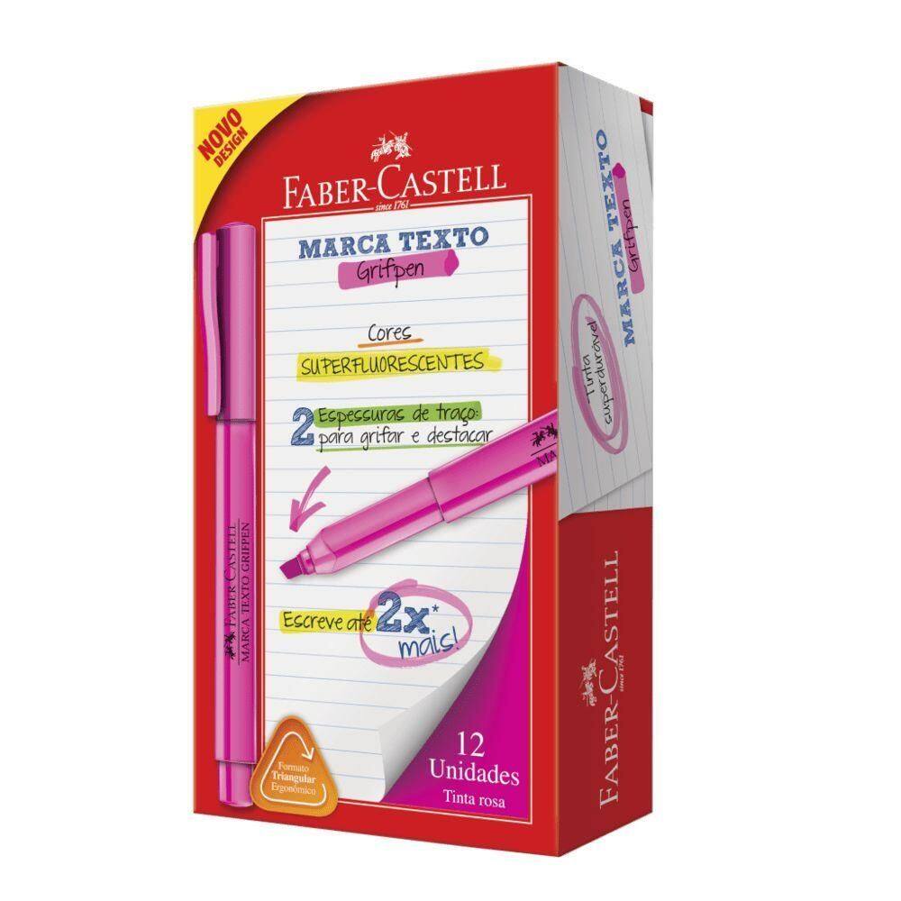 Caixa Marca Texto Grifpen Faber Castell - Rosa C- 12 Unidades