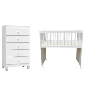 Mini Berço Moisés Alegria com Colchão e Cômoda Gaveteiro Ternura Baby Branco Brilho - Incorplac