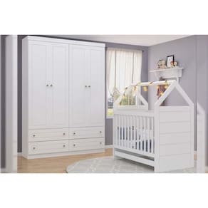 Quarto De Bebê Completo Americano 2 Peças (1 Guarda Roupa + 1 Berço) Qi60 Branco - Henn