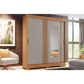 Guarda Roupa Casal 2 Portas De Correr (1 C- Espelho) E 2 Gavetas C- Pés Briz B353 Nature-cinza - Henn
